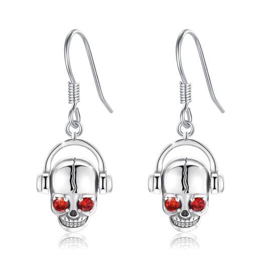 14K White Gold Cubic Zirconia Skull Drop Earrings