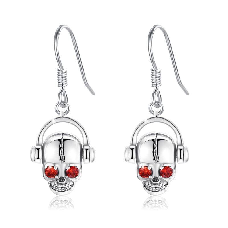 14K White Gold Cubic Zirconia Skull Drop Earrings-1