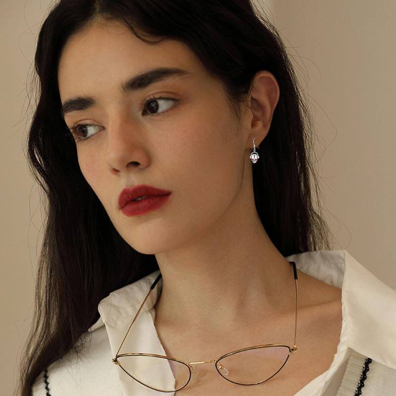 14K White Gold Cubic Zirconia Skull Drop Earrings-2