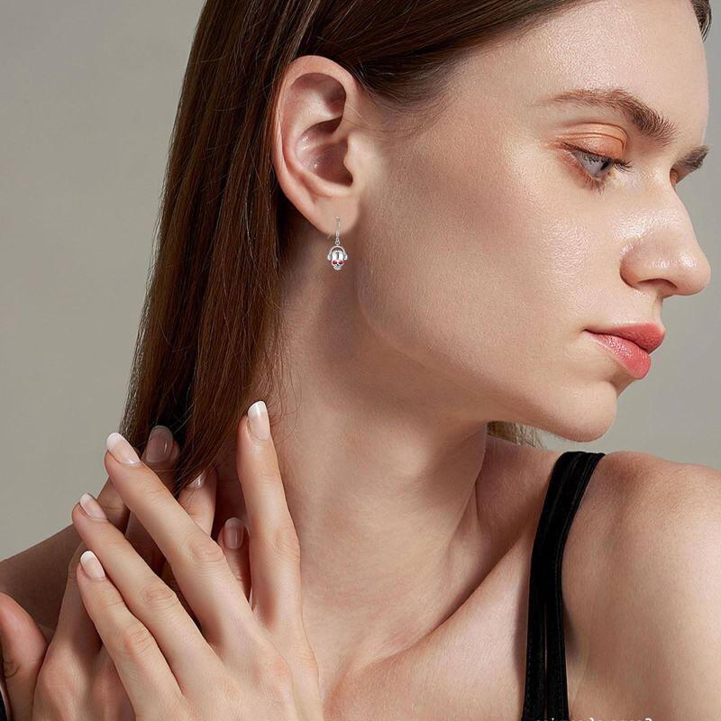 14K White Gold Cubic Zirconia Skull Drop Earrings-3