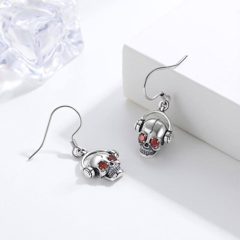 14K White Gold Cubic Zirconia Skull Drop Earrings-4