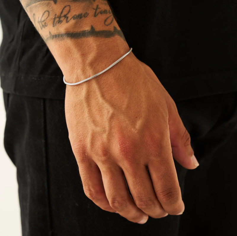 Pulsera de cadena de serpiente de plata de ley de 2 mm-2