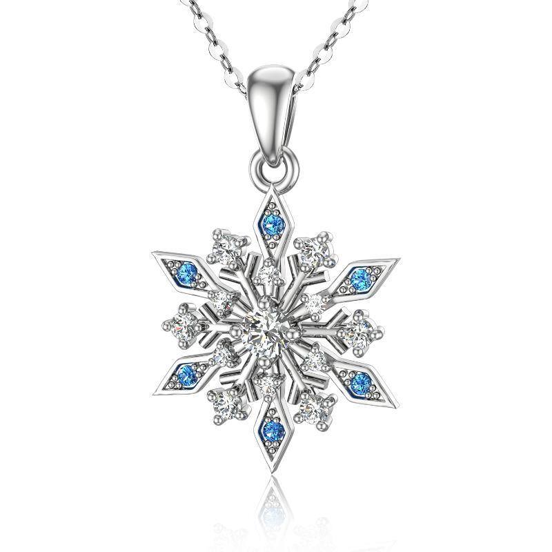 10K White Gold Cubic Zirconia Snowflake Pendant Necklace-1