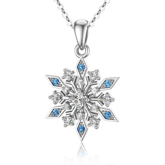 Collier à pendentif flocon de neige en or blanc 14K à zircon cubique