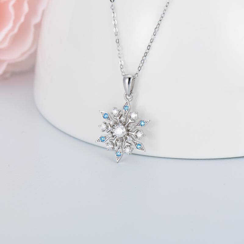 10K White Gold Cubic Zirconia Snowflake Pendant Necklace-3