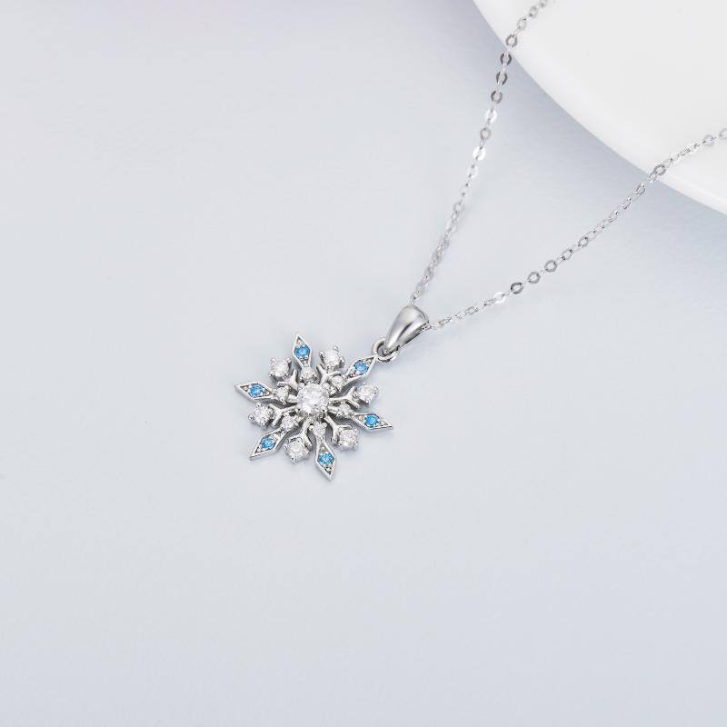 10K White Gold Cubic Zirconia Snowflake Pendant Necklace-4