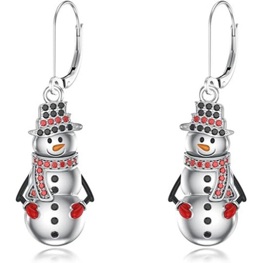 14K White Gold Cubic Zirconia Snowman Drop Earrings