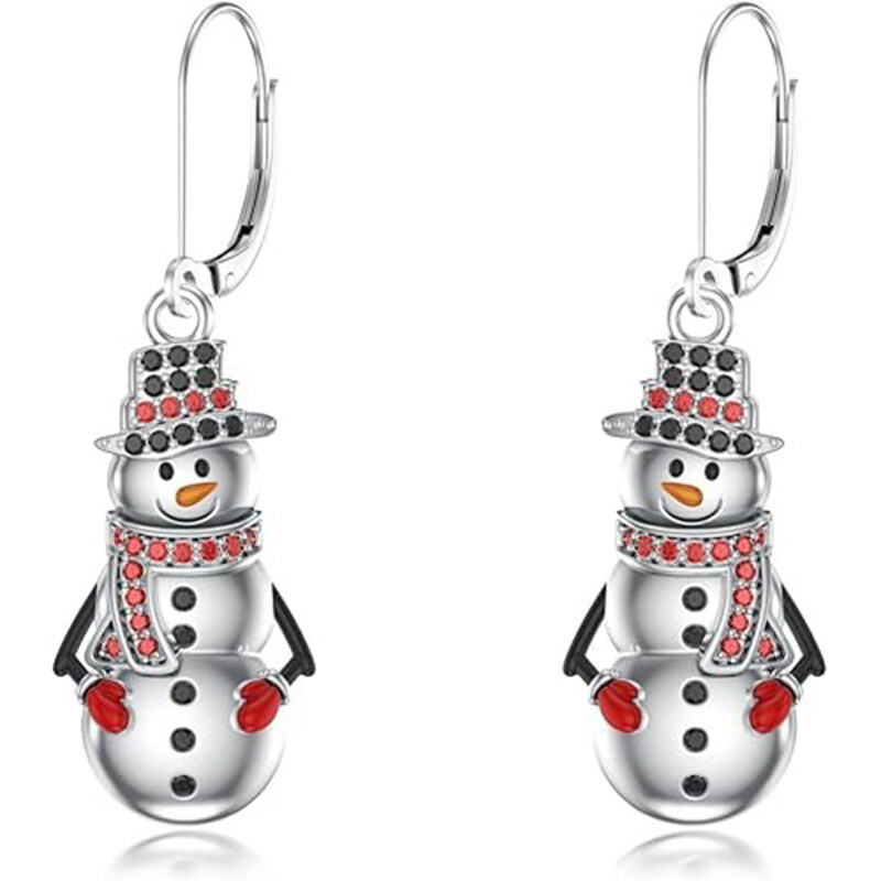 10K White Gold Cubic Zirconia Snowman Drop Earrings-1