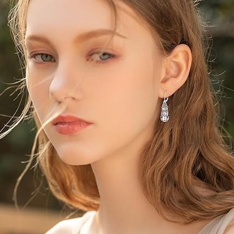 10K White Gold Cubic Zirconia Snowman Drop Earrings-2