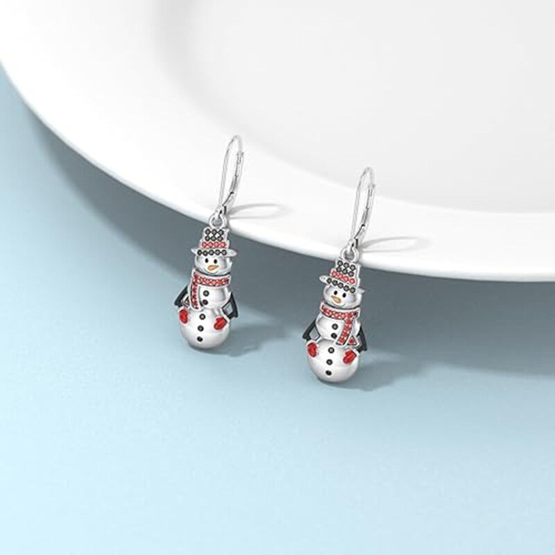 10K White Gold Cubic Zirconia Snowman Drop Earrings-3