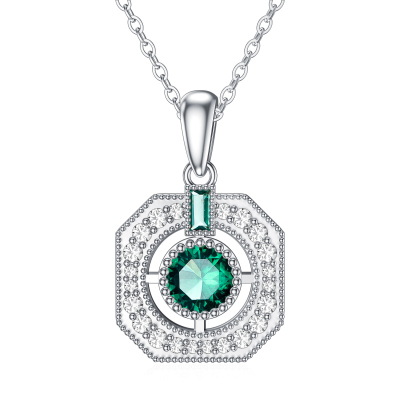 10K White Gold Cubic Zirconia Square Pendant Necklace-1