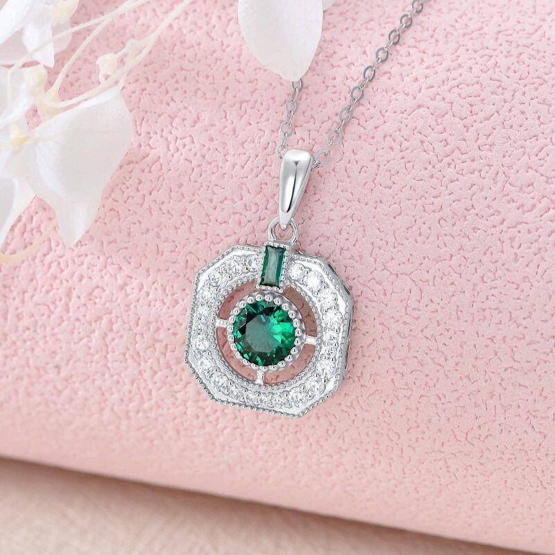 10K White Gold Cubic Zirconia Square Pendant Necklace-3