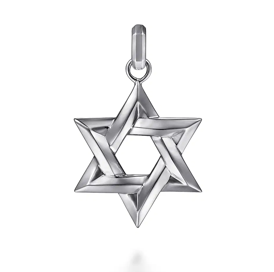 14K White Gold Star Of David Pendant Charms for Men-1