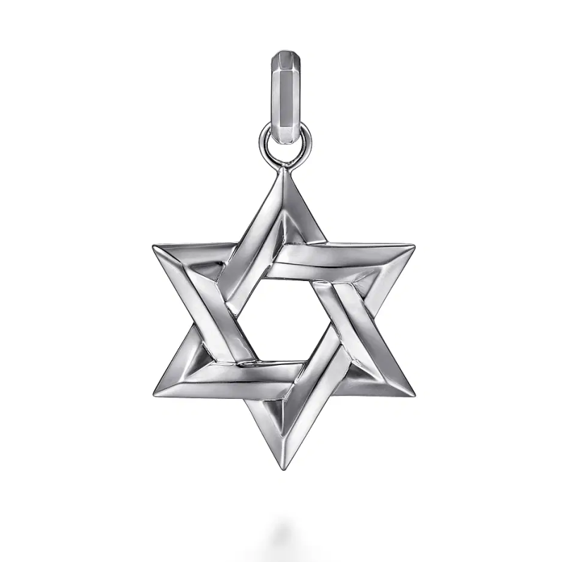 Colgantes de oro blanco de 18 quilates con la estrella de David para hombre-1