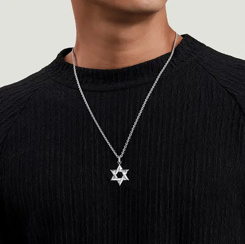 Colgantes de oro blanco de 18 quilates con la estrella de David para hombre-2