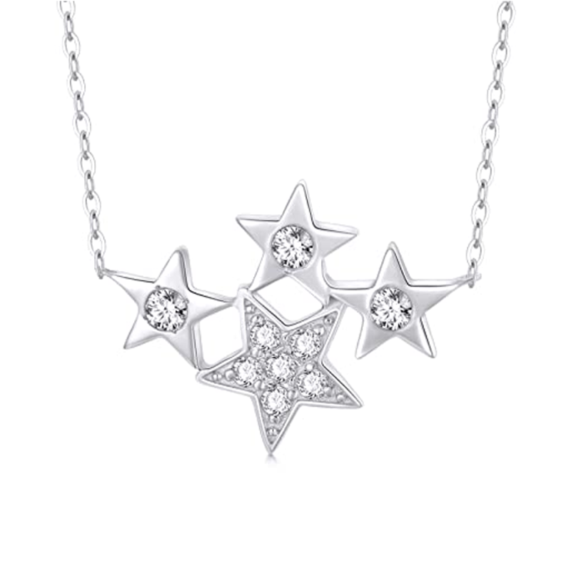 10K White Gold Cubic Zirconia Star Pendant Necklace-6