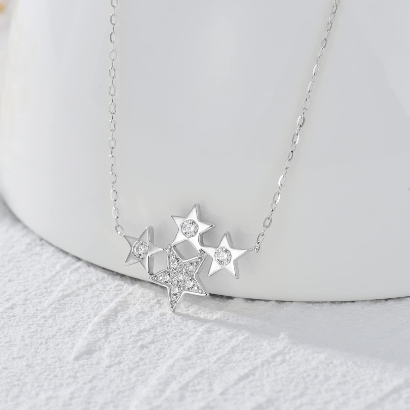 10K White Gold Cubic Zirconia Star Pendant Necklace-3