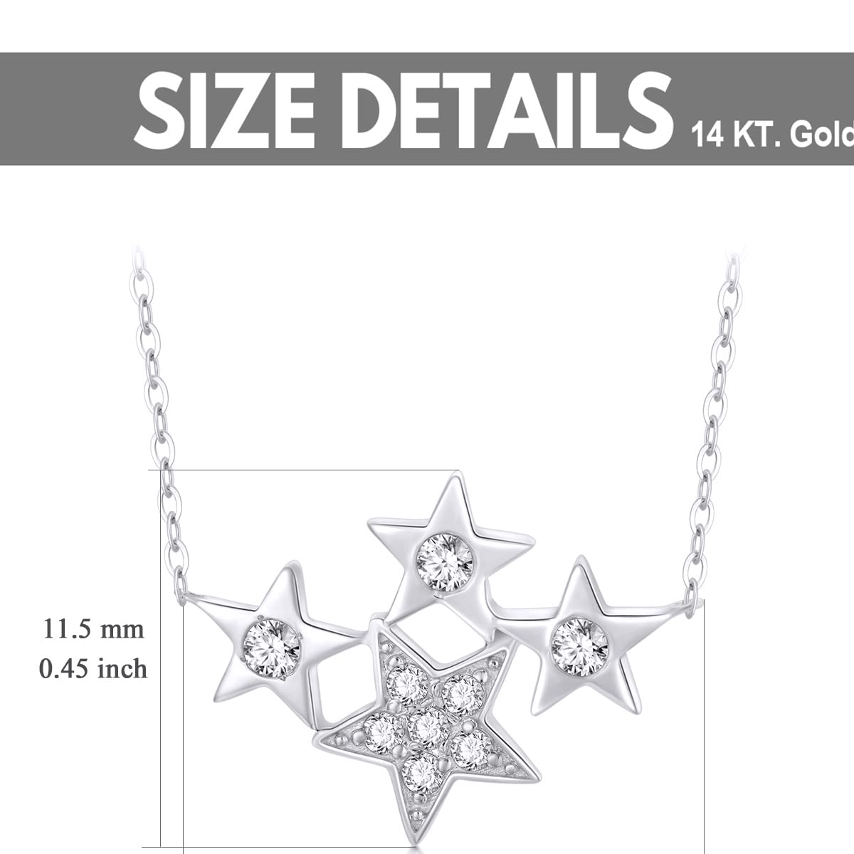 14K White Gold Cubic Zirconia Star Pendant Necklace-5