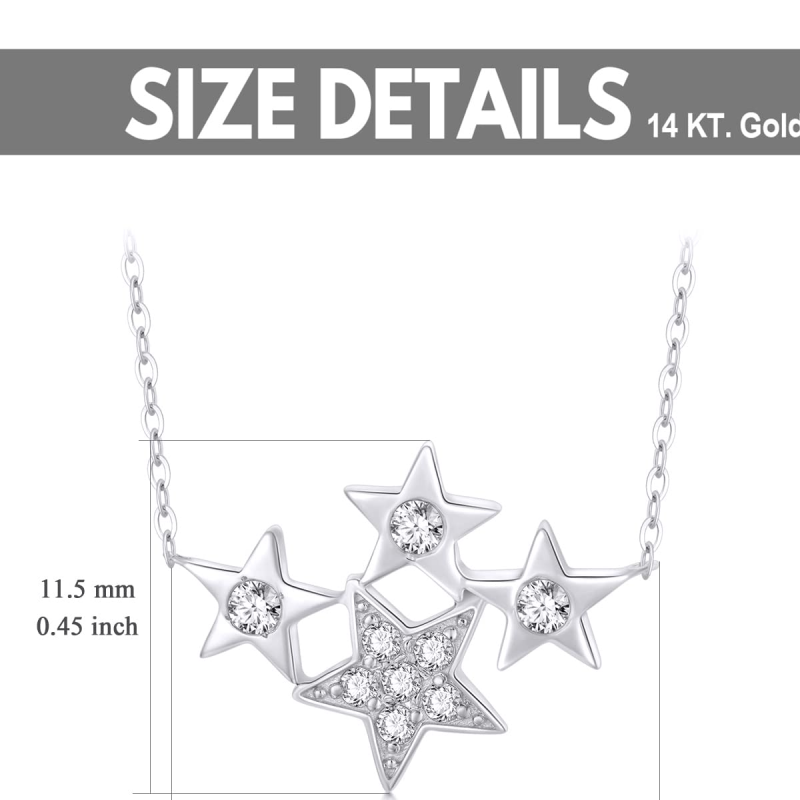 10K White Gold Cubic Zirconia Star Pendant Necklace-5