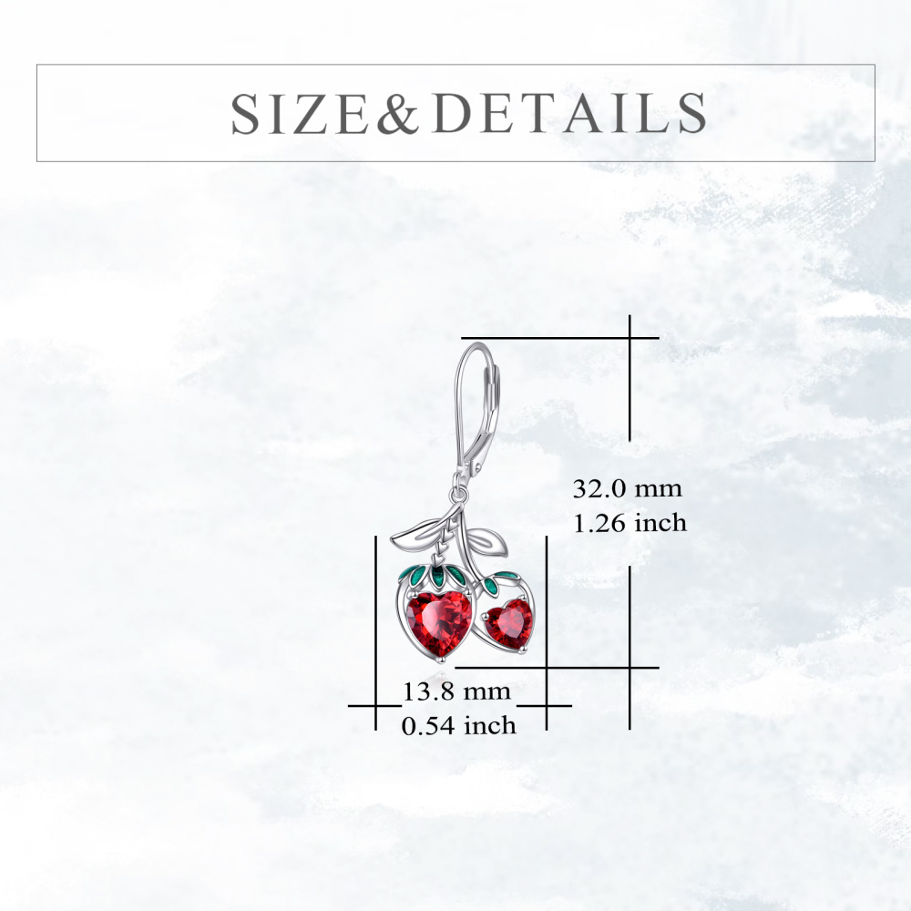 Sterling Silver Cubic Zirconia Strawberry Lever-back Earrings-4