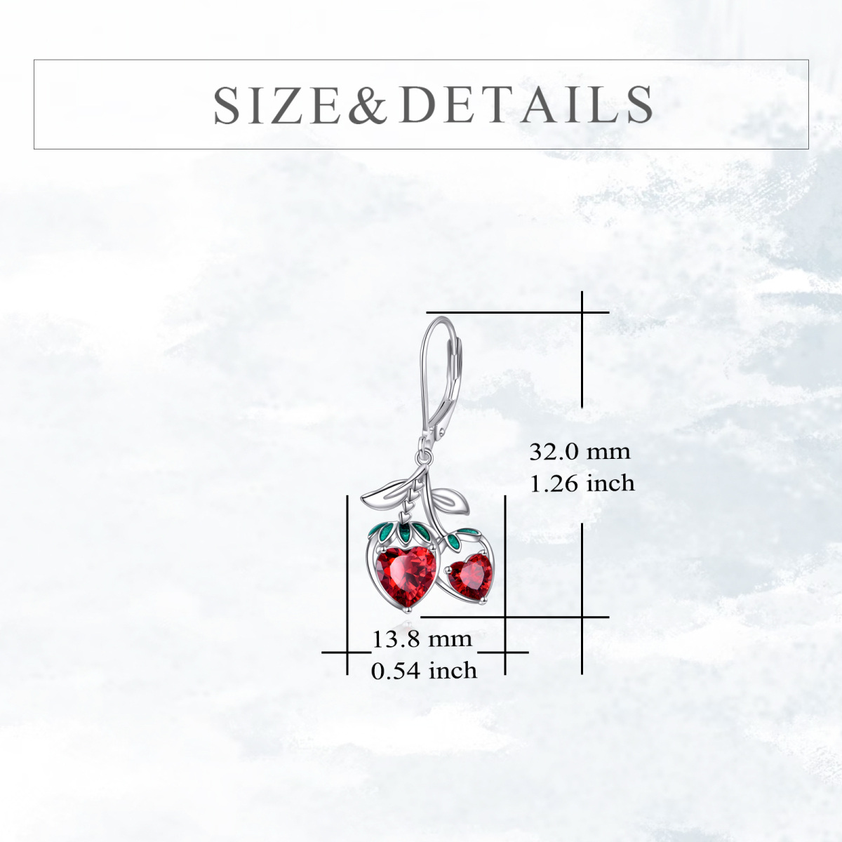 14K White Gold Cubic Zirconia Strawberry Lever-back Earrings-4