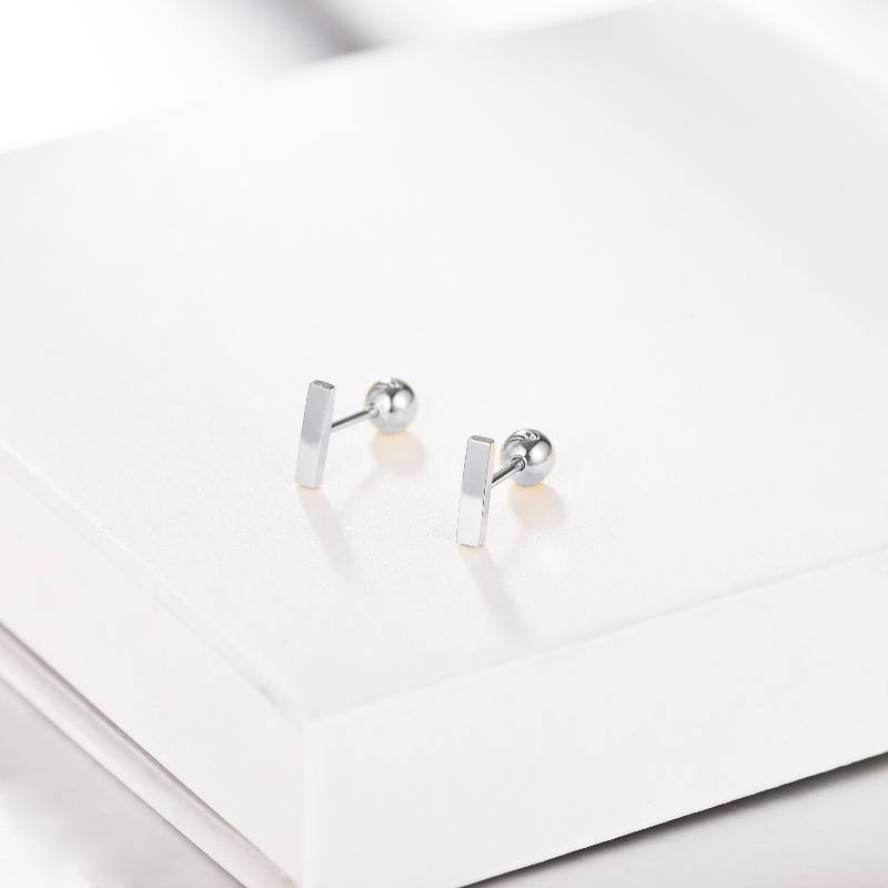 10K White Gold Stud Earrings-3