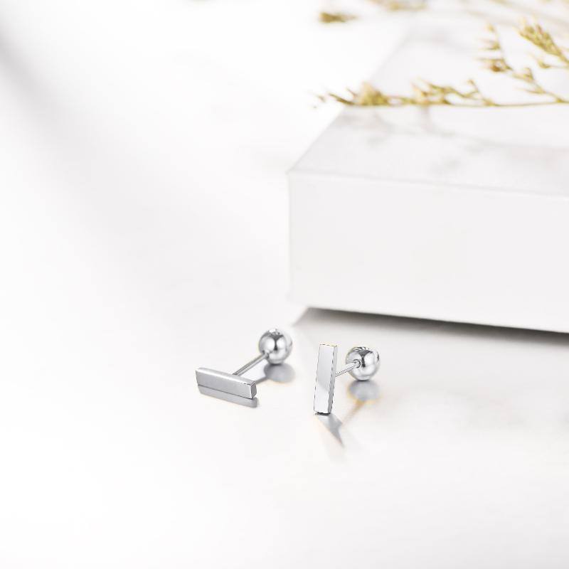 14K White Gold Stud Earrings-4