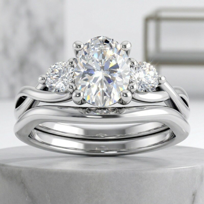 14K White Gold 1 to 3.5 CT Oval Cut Lab Created Diamond Custom Engagement Ring D Color VVS1-VS1 Clarity 3EX IGI Certified-3