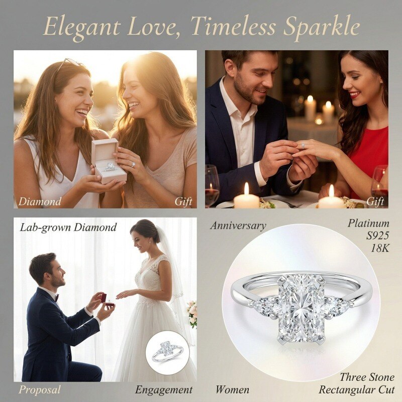 Anillo de compromiso personalizado de oro blanco de 14 quilates con diamantes creados en laboratorio de corte radiante, de 1 a 3,5 quilates, color D, pureza VVS1-VS1, certificado IGI, 3EX-7