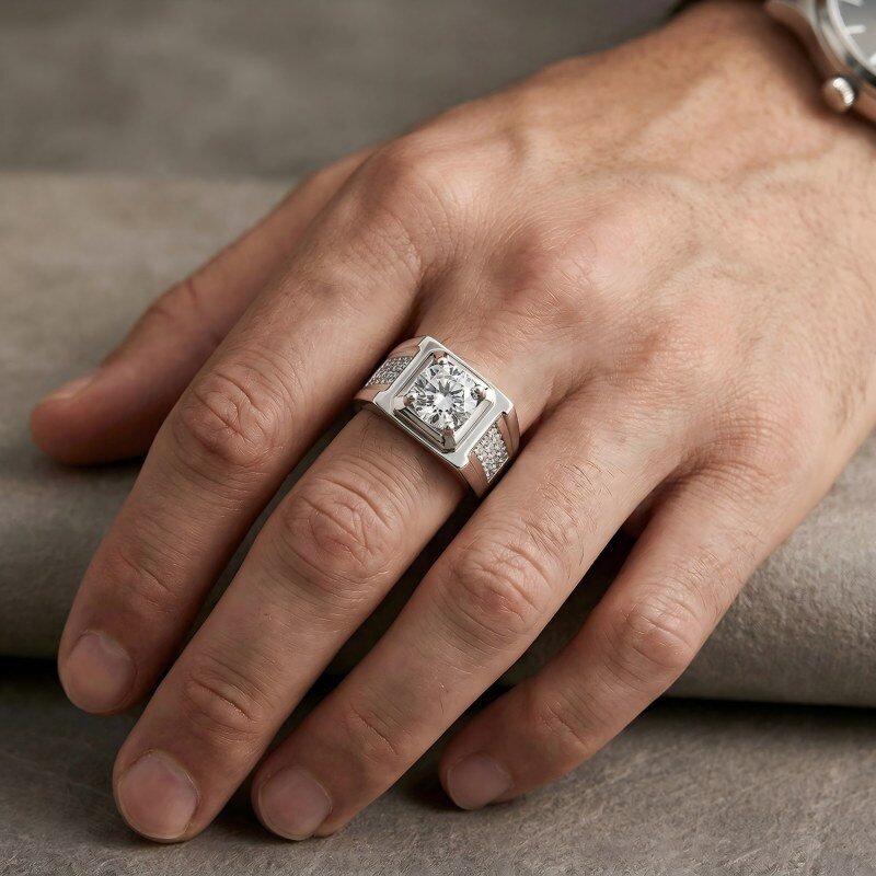 10K White Gold 1 to 3.5 CT Round Cut Lab Created Diamond Custom Men's Band-2