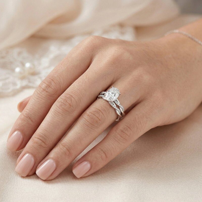 Ensemble de mariage en or blanc 10K avec moissanite taillée en ovale de 1 à 6 CT-2