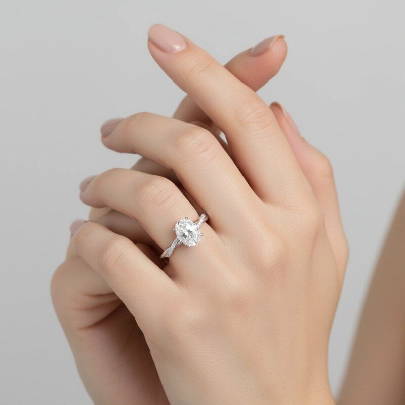 Ensemble de mariage en or blanc 10K avec moissanite taillée en ovale de 1 à 6 CT-3