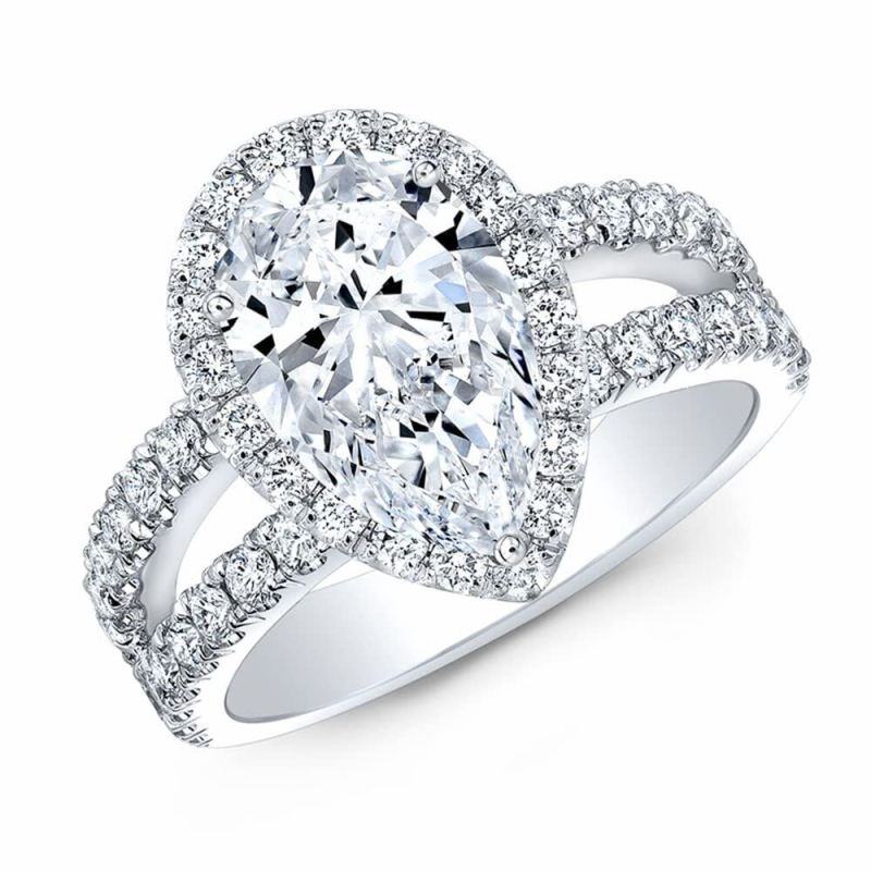 Anillo de compromiso de moissanita en forma de pera, de 1 a 6 quilates, en oro blanco de 14 quilates-16