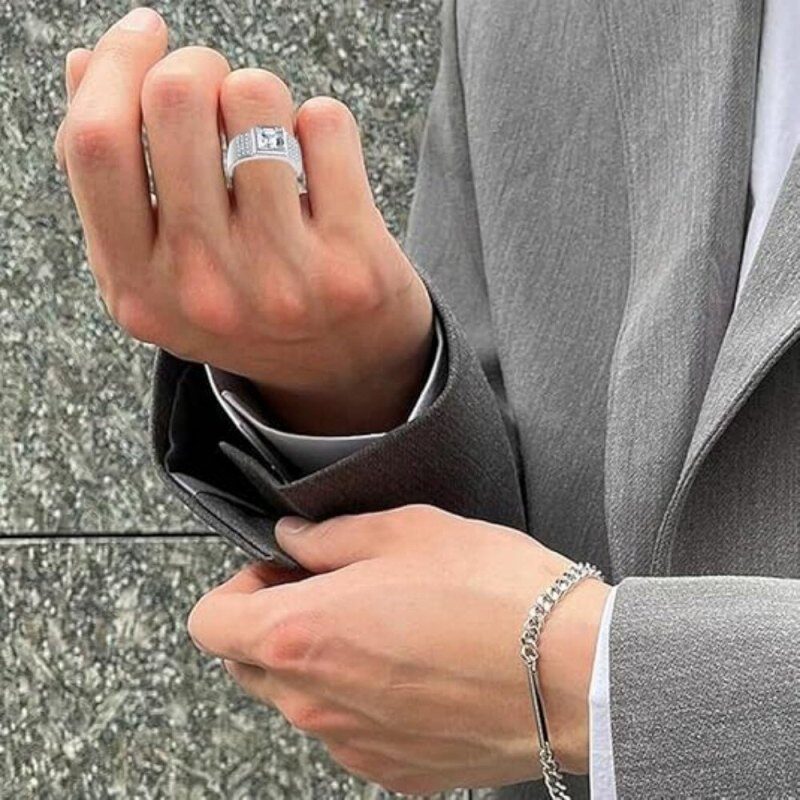 Anillo para hombre de oro blanco de 14 quilates con moissanita talla princesa de 1 a 6 quilates para hombres-2