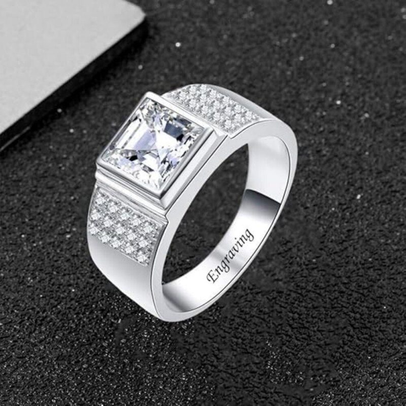 Anillo para hombre de oro blanco de 14 quilates con moissanita talla princesa de 1 a 6 quilates para hombres-3