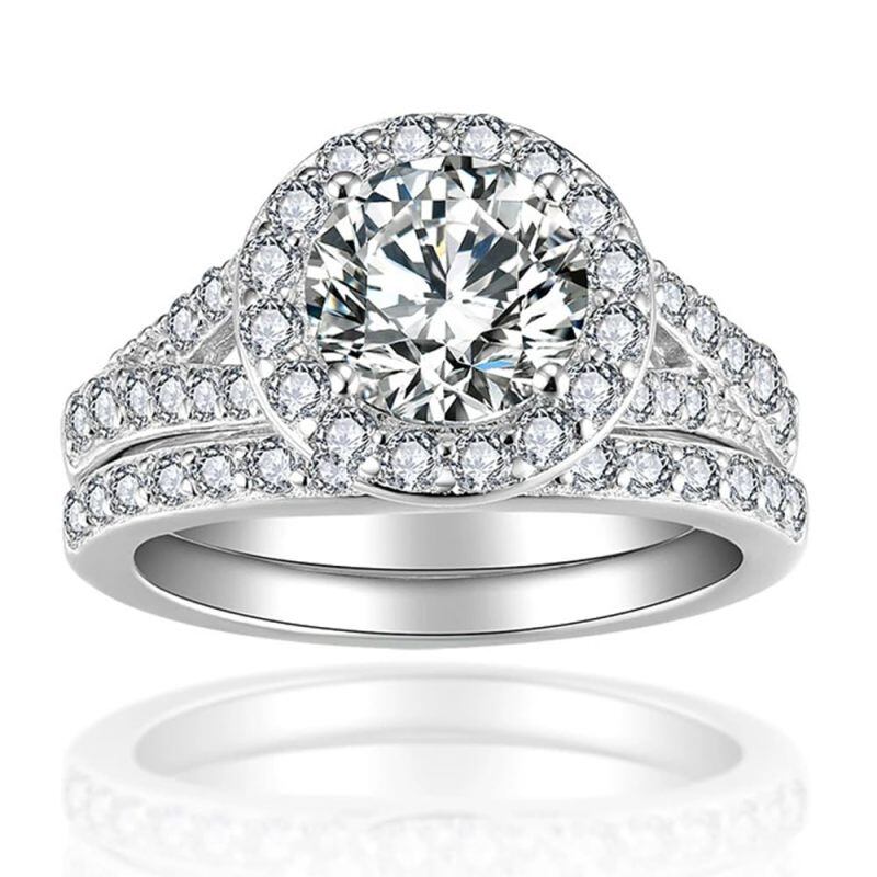 Ensemble de mariage en or blanc 10K, taille ronde de 1 à 6 CT, en moissanite-2
