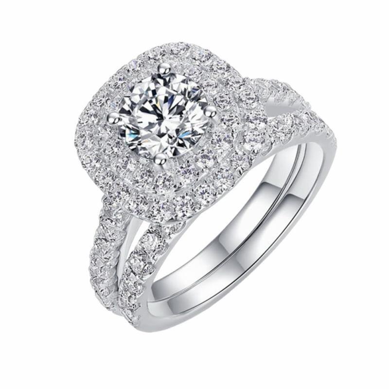 Ensemble de mariage en or blanc 10K avec moissanite taillée en brillant rond-5