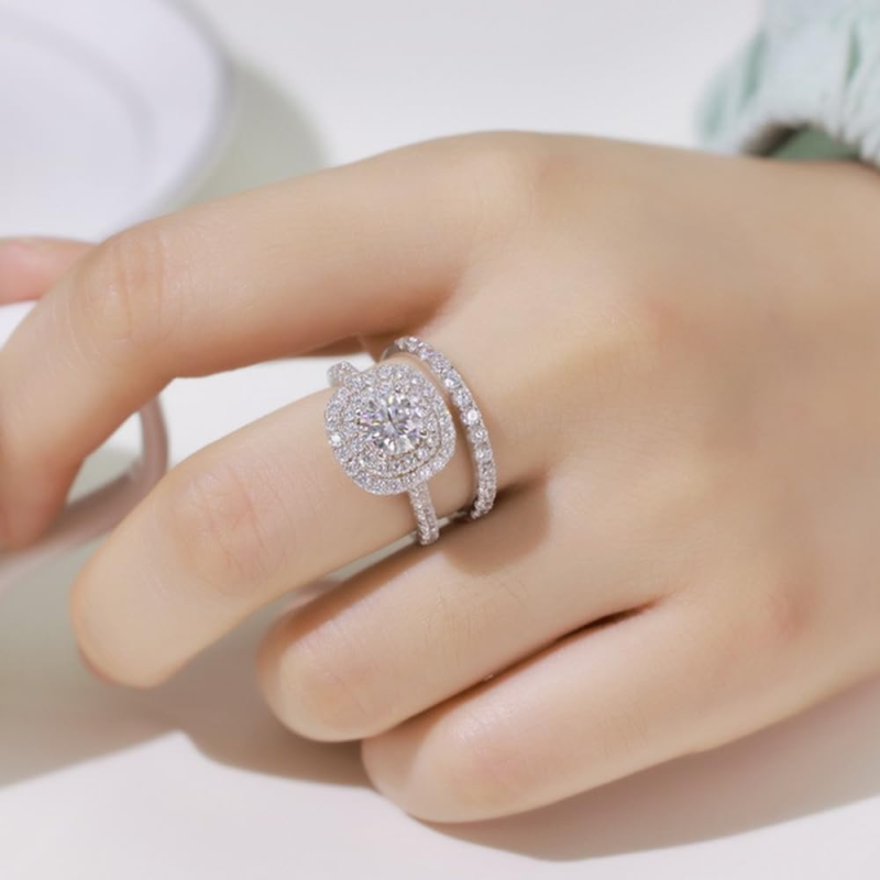 14K White Gold Round Cut Moissanite Bridal Set-2