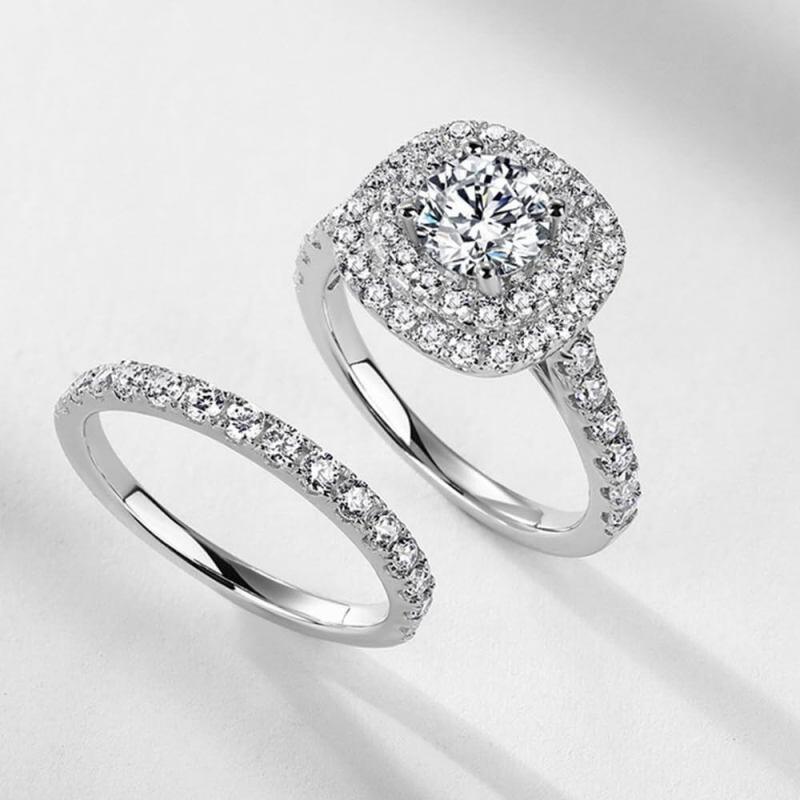 14K White Gold Round Cut Moissanite Bridal Set-3