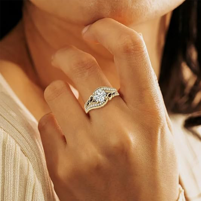 Anillo de compromiso de oro blanco 10K con moissanita de corte redondo de 1 a 6 quilates-2