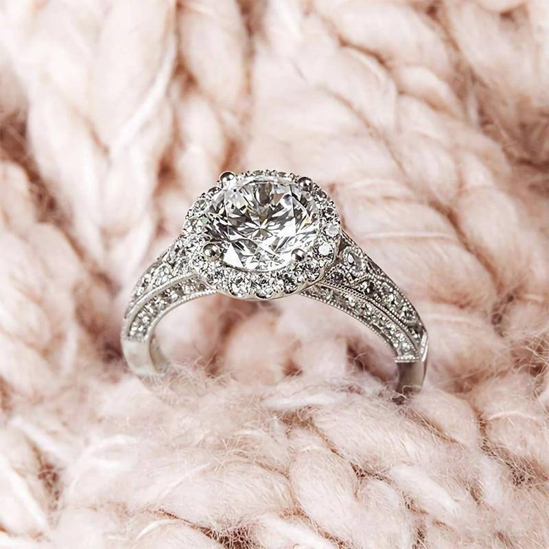 Anillo de compromiso de oro blanco de 10 quilates con moissanita de corte redondo de 1 a 6 quilates-3