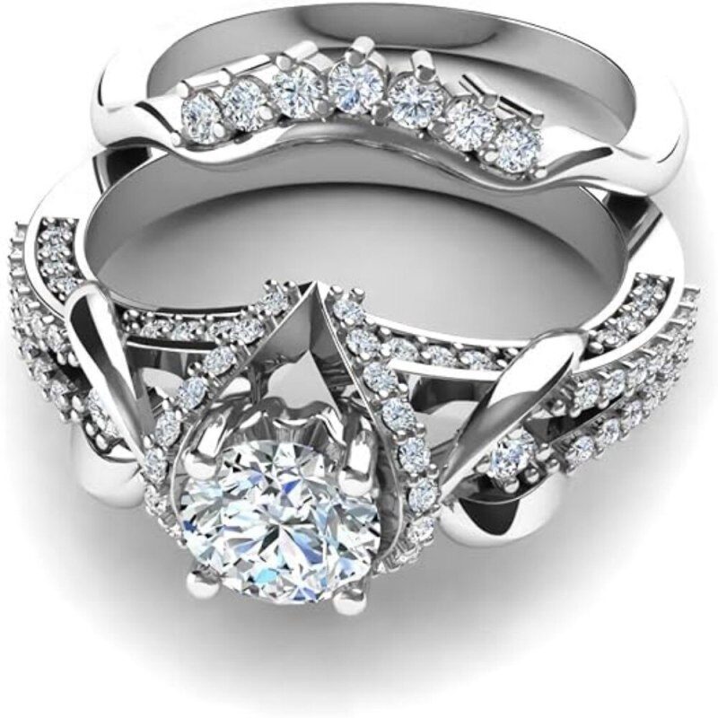 10K White Gold 1 to 3 CT Round Cut Lab Created Diamond Bridal Set-4