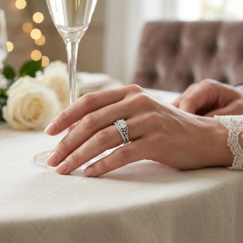 Ensemble de bijoux de mariage en or blanc 18K, taille ronde, en moissanite de 1 à 6 CT-2