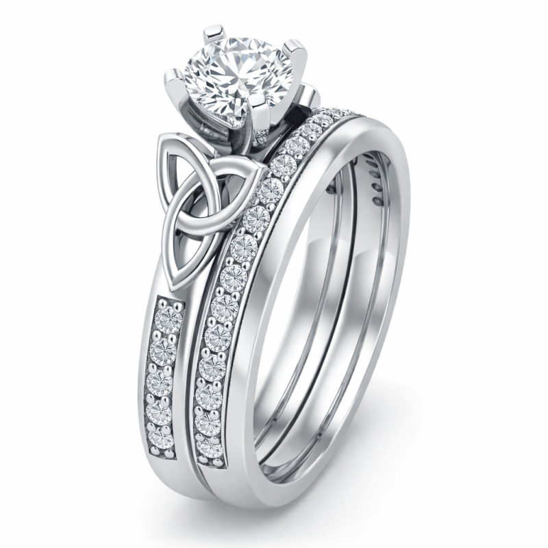 Ensemble de bijoux de mariage en or blanc 18K, taille ronde, en moissanite de 1 à 6 CT-3