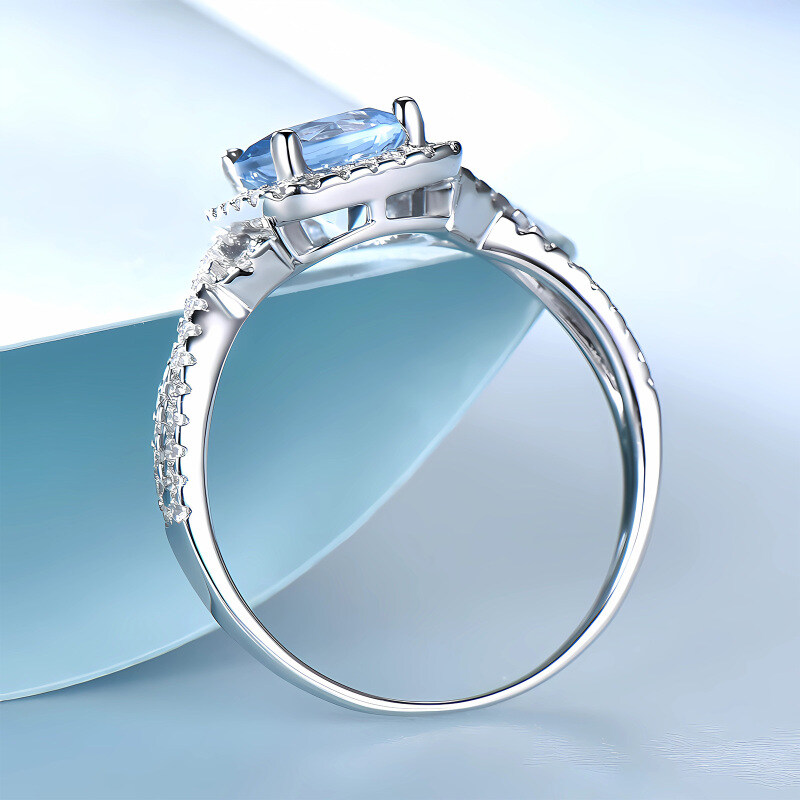18K White Gold Topaz Personalized Engraving & Square Ring-3
