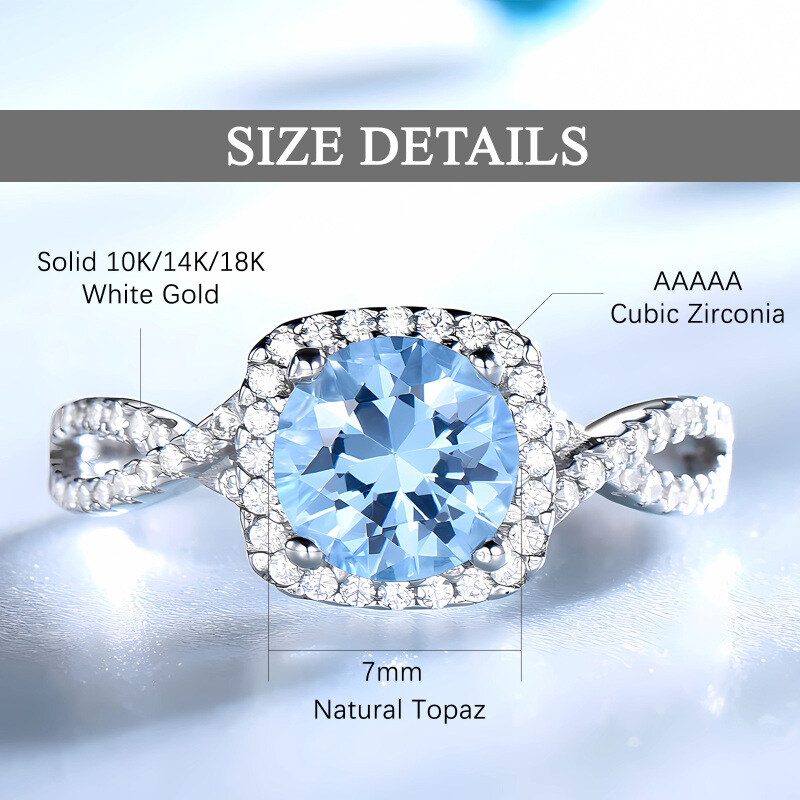 18K White Gold Topaz Personalized Engraving & Square Ring-4