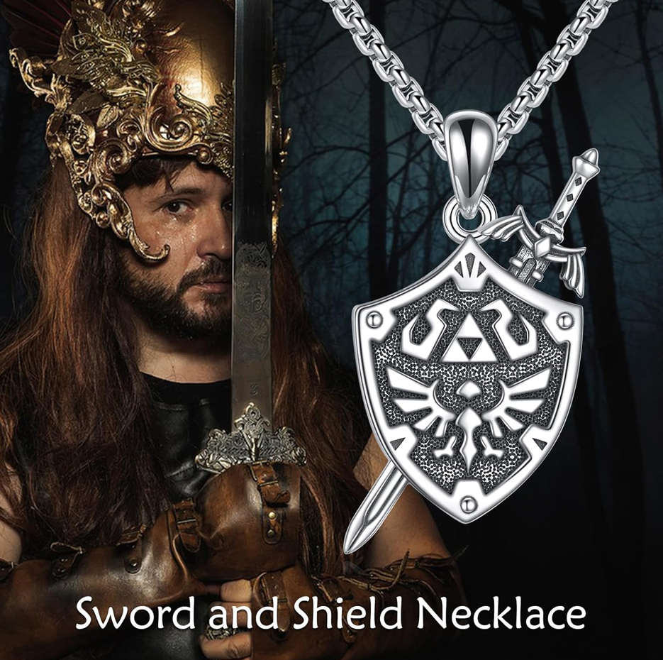 Collar de oro blanco de 14 quilates con la Trifuerza y la leyenda de Zelda, ideal como regalo para hombres y mujeres.-4