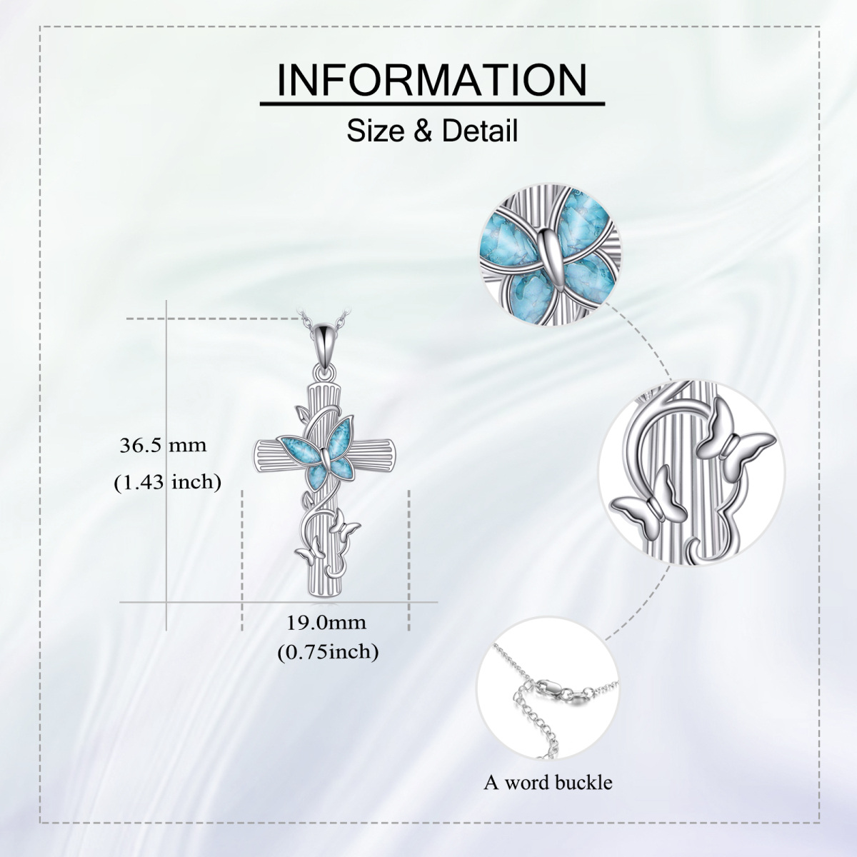 14K White Gold Turquoise Butterfly & Cross Pendant Necklace-4
