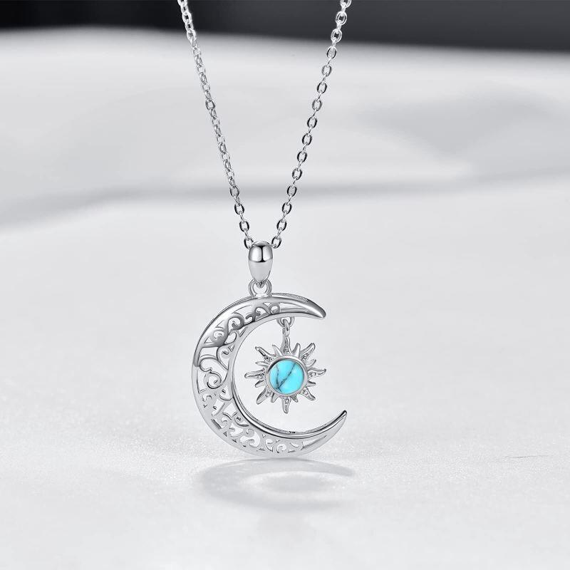 10K roségouden turquoise maan- en zonhangerketting-4