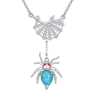 14K White Gold Turquoise Spider Pendant Necklace-18